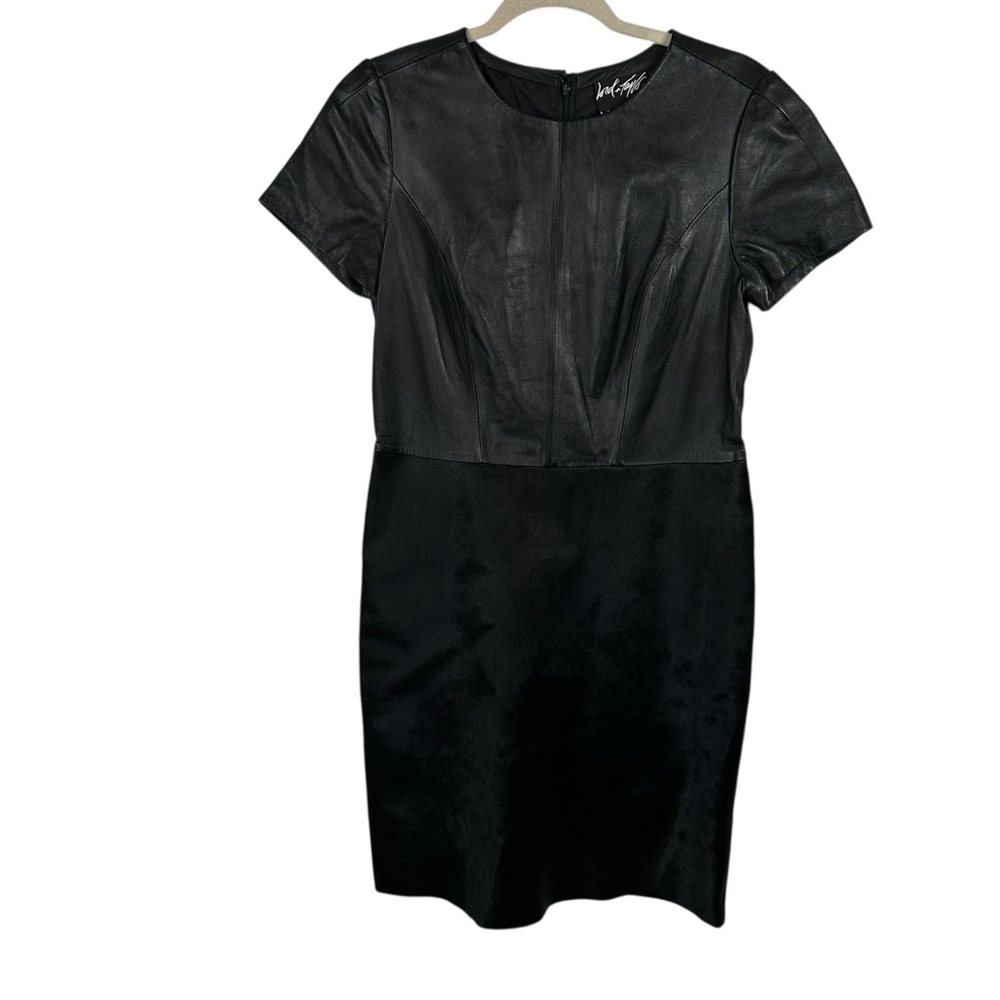 Lord & Taylor 424 Fifth Black Leather Calf Hair Dress Women Size 6